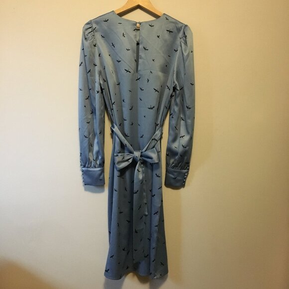 H&M Retro 70s Crane Silky Button Sleeve Belted Midi Dress - Picture 4 of 16